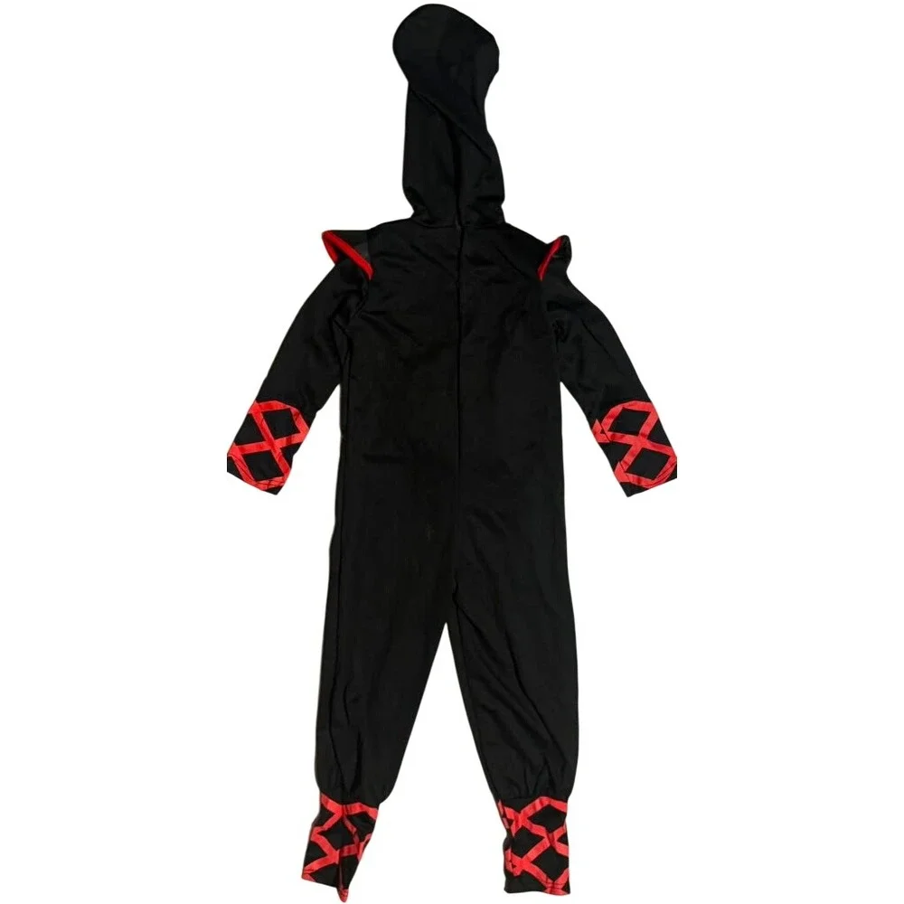 Spooktacular Creations Kids Ninja Costume Jumpsuit Black Red Hooded Halloween